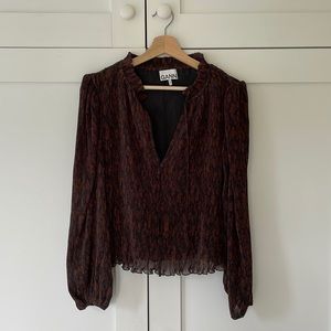 GANNI Floral-print plissé-chiffon blouse